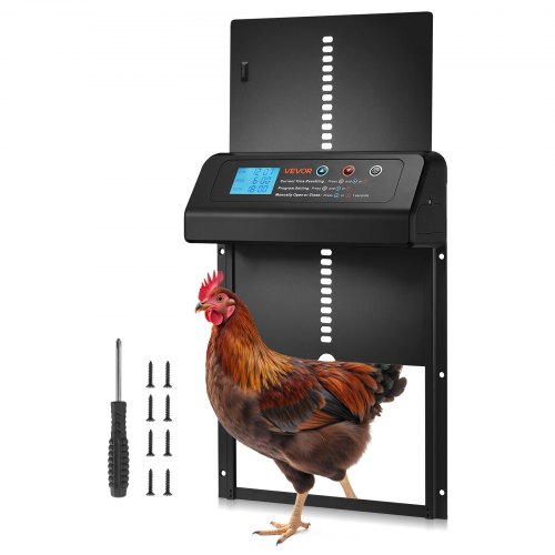 

VEVOR Puerta Gallinero Automática con Pantalla, Puerta Automática Gallinero con Función Manual y Temporizador, Aleación de Aluminio, Anti-pinzamiento, Alimentada por Batería, para Gallinas, Negro