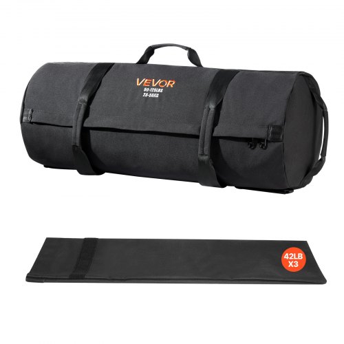 

VEVOR Saco de Arena para Fitness, Resistente, con Asas, de 22,5 a 57 kg, para Entrenamiento de Fuerza, con Pesas, Entrenamiento Cruzado y Gimnasio en Casa, Negro, sin Relleno, 760 x 380 x 380 mm