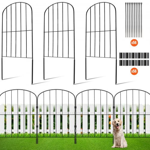 

VEVOR Valla Metálica de Jardín 61x33 cm Valla de Metal Exterior 28 Vallas sin Excavación de Acero al Carbono 56 Clips Valla Decorativa para Jardín Espaciado de Picos 5,08 cm para Animales Patio, Negro