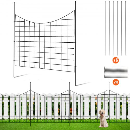 

VEVOR Valla Metálica de Jardín 93x75 cm Valla de Metal Exterior 5 Vallas sin Excavación de Acero al Carbono Valla Decorativa para Jardín Distancia entre Púas de 6,38 cm para Animales Patio, Negro