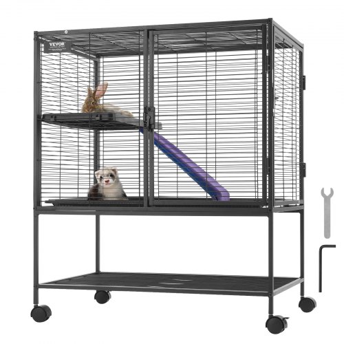 VEVOR Jaula para Hurones de Metal con Ruedas 920 mm Jaula para Animales Pequeños de 2 Niveles con Rampa y Bandeja para Ratas, Hámster, Conejillo de Indias, Chinchilla, Ardilla, Erizo, Conejo