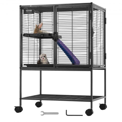 VEVOR Jaula para Hurones de Metal con Ruedas 865 mm Jaula para Animales Pequeños de 2 Niveles con Rampa y Bandeja para Ratas, Hámster, Conejillo de Indias, Chinchilla, Ardilla, Erizo, Conejo