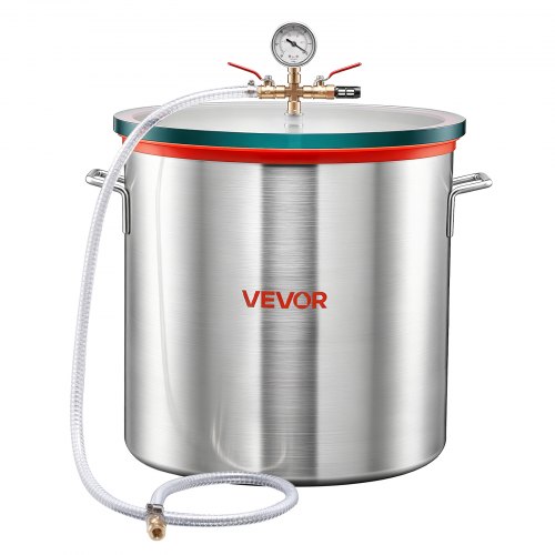 VEVOR Cámara de Vacío de 56,8 L, Cámara de Desgasificación al Vacío de Aleación de Aluminio con Tapa de Vidrio Templado, Manguera, Filtro de Aire, para Fundición de Resina, Estabilización de Madera