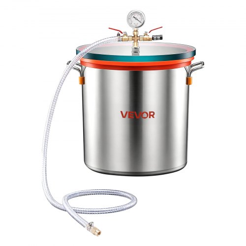 VEVOR Cámara de Vacío de 34,1 L, Cámara de Desgasificación al Vacío de Acero Inoxidable con Tapa de Vidrio Templado, Manguera, Filtro de Aire, para Fundición de Resina, Estabilización de Madera