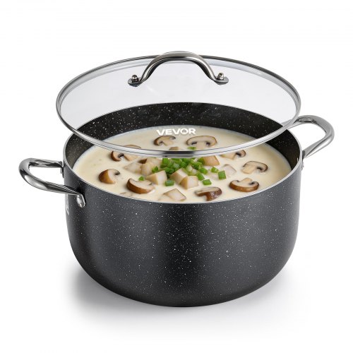 

VEVOR Olla de Aleación de Aluminio Capacidad de 11,4 L, Olla con Revestimiento Cerámico, Tapa de Vidrio, Base de 2 Capas y Asas Soldadas Reforzadas, Fácil de Transportar, Ideal para Sopas, Guisos
