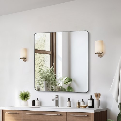 

VEVOR Espejo de Pared Espejo de Maquillaje Espejo de Baño 915 x 915 x 25 mm Espejo Rectangular Marco de Aleación de Aluminio Negro con Soporte en Forma de Z para Baño Dormitorio Sala de Estar