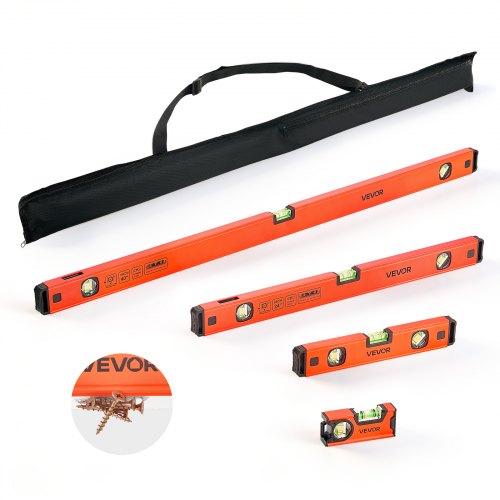 

VEVOR Nivel de Burbuja Magnético de Aluminio, Juego de 4 Piezas 10/30/60/100 cm, Herramienta de Nivelación con 3 Burbujas, Estructura en I y Orificio para Colgar, Uso en Bricolaje Hogar Construcción