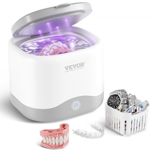 

VEVOR Limpiador Ultrasónico para Dentaduras Postizas Dispositivo de Limpieza de Retenedores 0,18L con Luz UV 30W para Retenedores de Dientes Alineadores Protector Bucal Cabezal de Cepillo de Dientes