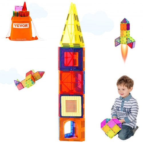 

VEVOR 55 Piezas de Bloques de Construcción Magnéticos para Niños con Base de Coche y 16 Tarjetas Digitales, Juguete Apilable Sensorial de Construcción Educativa STEM para Niños de 3 Años en Adelante