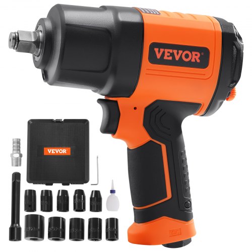 

VEVOR Llave de impacto de aire accionamiento cuadrado 1/2" pistola de impacto ligera par de aflojamiento con 11 vasos de impacto de acero CR-V para camiones, mecánico profesional