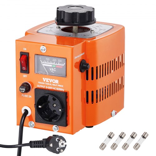 

VEVOR Transformador de voltaje variable automático de 500 VA, 1,7 A, entrada de 230 V, salida de 0-300 V, regulador de voltaje de CA 4 fusibles, interruptor de control térmico para oficina industrial