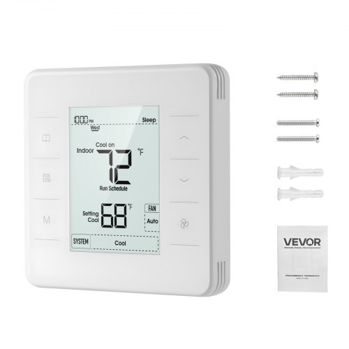 VEVOR Termostato Programable de 7 Días para Bomba de Calor, Aire Acondicionado y Suelo Radiante, Pantalla LED Retroiluminada, Amplio Rango de Temperatura de 5 a 37 °C, Blanco, 163 x 160 x 48 mm