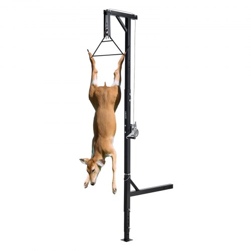 VEVOR Polipasto de Enganche para Camión, Carga 226,8 kg, Grúa para Caza de Ciervos con Receptor de 5 cm, Eje Giratorio de 360° y Altura Ajustable, Incluye Cabrestante para Desollar y Limpiar la Presa
