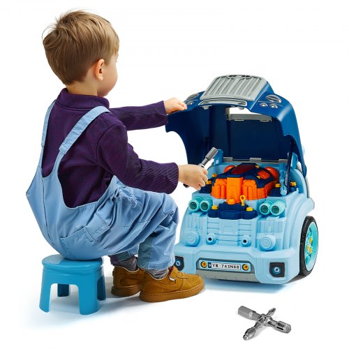 

VEVOR Juguete de Motor, 60 PCS Juego de Reparación de Coches de Niños con Piezas Desmontables, Luces y Sonidos, Volante y Bocina, Juego de Taller Mecánico para Niños de 3 Años en Adelante, Azul