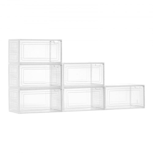 

VEVOR 6 PCS Cajas para Zapatos, Cajas Apilables Transparentes con Puerta Magnética, Aptas hasta la Talla 13 de EE. UU., Contenedores de Plástico para Tacones Altos, Botas, Blanco Transparente
