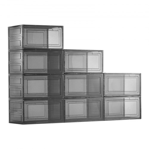 

VEVOR 9 PCS Cajas para Zapatos, Cajas Apilables Transparentes con Puerta Magnética, Aptas hasta la Talla 13 de EE. UU., Contenedores de Plástico para Tacones Altos, Botas, Negro Transparente
