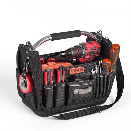 

VEVOR Bolsa de Herramientas con 33 Bolsillos, Apertura Superior, Bolsa Organizadora Portátil con Base de Plástico, Correa Ajustable, Asa, Cremallera Grande para Mecánicos Contratistas Electricistas
