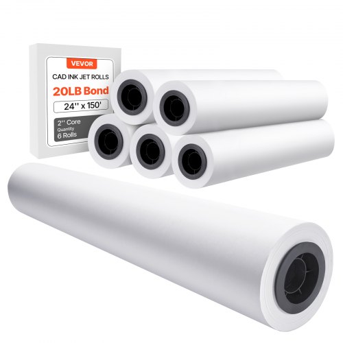 VEVOR Papel de Formato 80 g/? Ancho de 609,6 mm Longitud de 45,7 m 6 Rollos de Papel Bond CAD