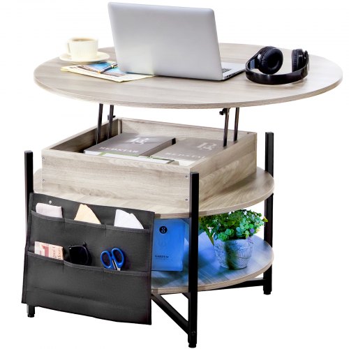 

VEVOR Mesa de Centro con Tapa Elevable 900x900x510 mm Mesa de Café Redonda para Salón con Bolsillos de Almacenamiento Adicionales Capacidad de 50 kg Mesa de Centro Emergente para Salón, Gris Oscuro