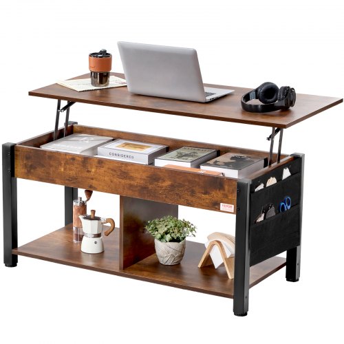 

Mesa de centro elevable VEVOR, mesa de centro rectangular de 41,7 pulgadas con bolsillos de almacenamiento adicionales, mesa de centro desplegable para sala de estar, marrón