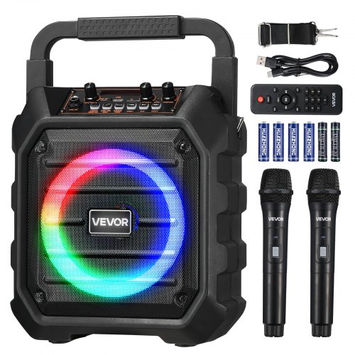 

VEVOR Máquina de Karaoke para Adultos, 20 W Altavoz Bluetooth de 165,1 mm con 2 Micrófonos Inalámbricos, Luz LED, Función TWS, Asa, Correa para el hombro Compatible con Tarjeta Micro TF, USB, AUX