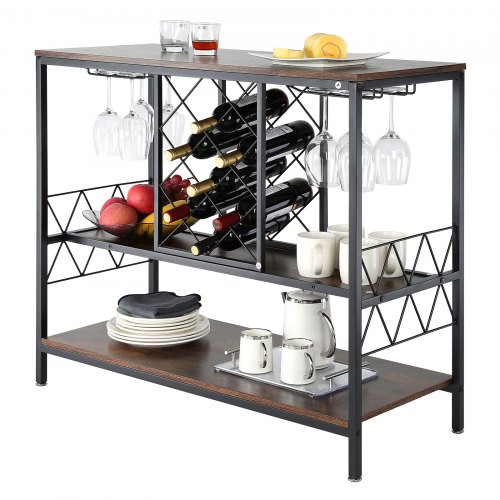 

VEVOR Mueble de Bar industrial, Carga de 82 kg, Mesa de Vino para Licores y Copas con Soporte de Vidrio y Estante para Vino, Gabinete de Vino de Madera Independiente para Sala de Estar, Bar en Casa