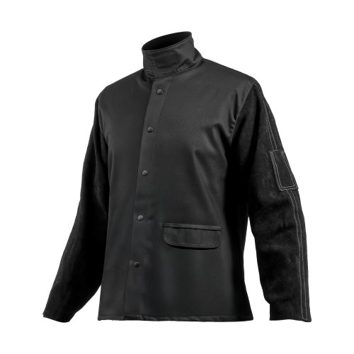 

VEVOR Chaqueta de Soldador Resistente al Fuego, M, Piel de Vacuno Dividida Resistente y Cuerpo de Algodón, con Botones a Presión y Bolsillos, para Montadores, 711,2 x 1219,2 x 838,2 mm, Negro
