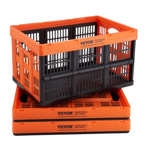 VEVOR Cajas de Almacenamiento Plegable de PP con Tapas 45 L 3 PCS, Negro Naranja