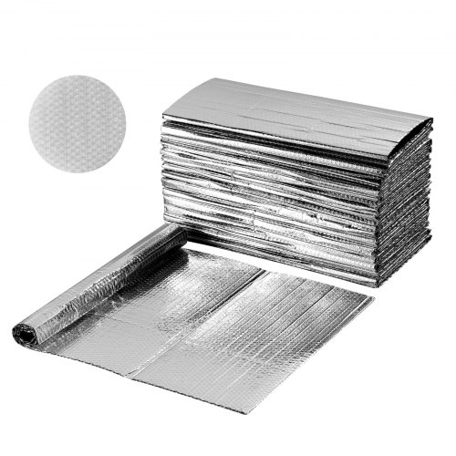 

VEVOR Lámina Aislante Reflectante, Barrera Radiante de Aluminio de Doble Cara, 1,22 x 0,61 m x 6 mm, con Burbujas de Aire de Doble Capa, para Puertas de Garaje, Techos de Autocaravanas, 16 uds
