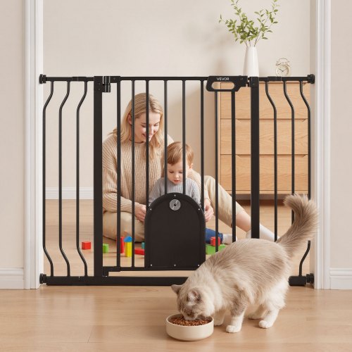 

VEVOR Barrera de Seguridad para Niños, 76 cm x 75 - 111 cm, Valla de Seguridad Infantil con Puerta Ajustable para Gatos, Bloque Doble y Apertura en Dos Sentidos, para Escaleras Hogar, Color Negro