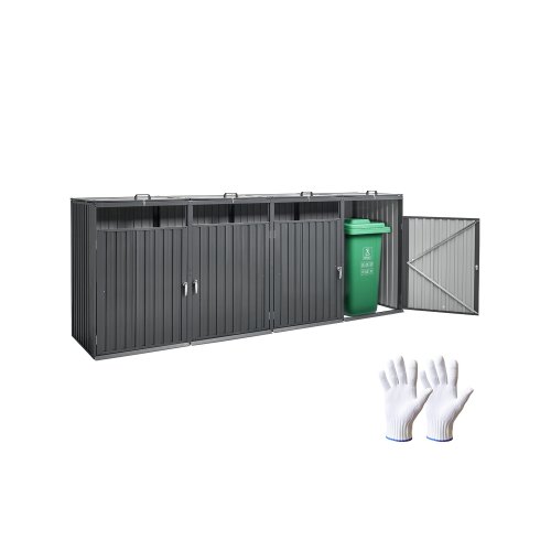 

VEVOR Botes de Basura para Exteriores de 4 x 240 L, Armario de Almacenamiento Horizontal Impermeable con Tapa de Cadena, Bote de Basura con Cerradura para Jardín, Patio y Terraza, Gris Oscuro