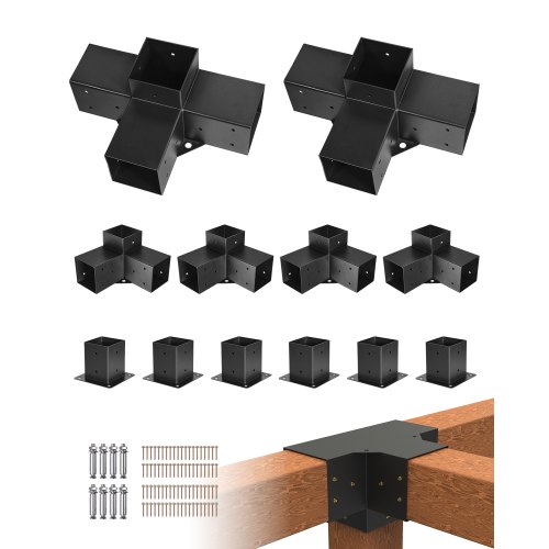 

VEVOR Kit de Soportes para Pérgola de 10 x 10 cm para Vigas de Madera de 92 x 92 mm en Dimensiones Reales, de 3 Vías 4 uds y 4 Vías 2 uds con Bases de 6 Postes, para Pérgolas, Cenadores, Negro