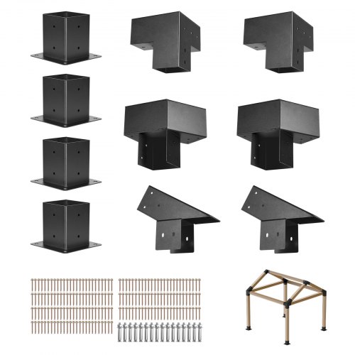 

VEVOR Kit de Soportes para Pérgola de 10 x 10 cm para Techo Puntiagudo de Madera de 92 x 92 mm en Tamaño Real, de 3 o 4 Vías con Bases para Postes y Pérgolas y Cobertizos de Exterior, 14 Piezas