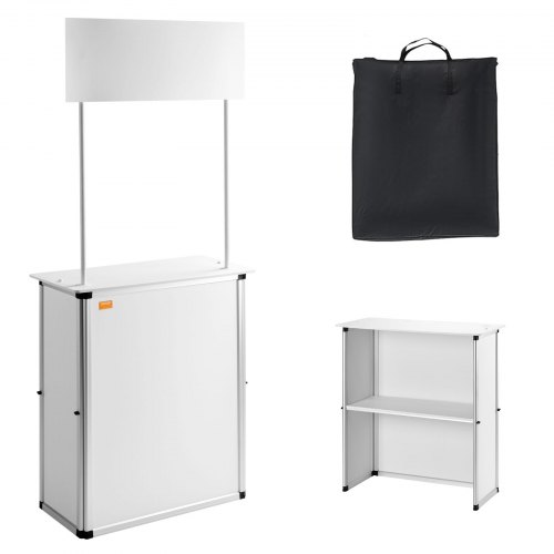 VEVOR Mostrador de Pie para ferias comerciales 785x380x1815 mm Mesa de promoción Soporte de exhibición de exposición de metal de PVC de madera con estante de almacenamiento y bolsa de transporte