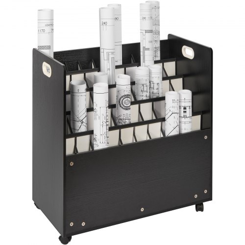 

VEVOR Estante de almacenamiento de planos, gabinete de almacenamiento de planos móvil de 50 ranuras, carrito organizador de archivos enrollable de madera para planos de construcción, mapas, pósteres arquitectónicos, soporte para archivos de planos para el
