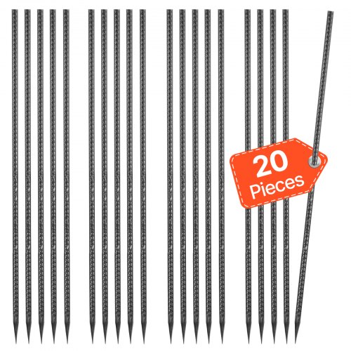VEVOR 20 PCS Estacas de Refuerzo de 609,6 mm Resistentes de Acero Galvanizado Recto con Punta de Cincel y Revestimiento Resistente a la Oxidación para Jardinería, Cercas y Tiendas de Campaña