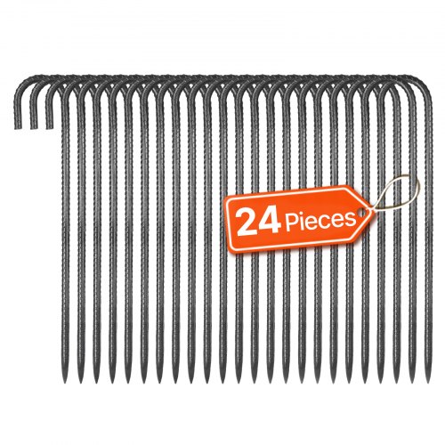 

VEVOR 24 PCS Estacas de Varilla de Refuerzo 406,4 mm con Gancho en J de Diámetro 1 cm, Anclajes de Acero Galvanizado con Punta de Cincel y Revestimiento Resistente a la Oxidación para Jardinería