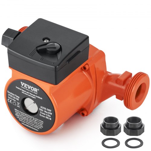 

Vevor Bomba De Circulación De Agua Caliente Bomba De Recirculación De Hierro Fundido 220 V 92 W, Caudal Máximo De 60 L/min, Elevación Máxima De 6m, Conexión Roscada De 1-1/2", Rango De Temperatura De 2 °C A 110 °C, Tres Caudales Ajustables, Bajo Nivel De 