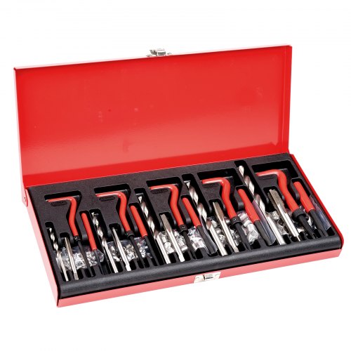 

VEVOR Kit de Reparación de Roscas Helicoil 166 Piezas Kit Reparador Roscas SAE y Métrico M5, M6, M8, M10, M12, Brocas HSS, Insertos de Rosca, Machos de Roscar para Reparación de Roscas Automotrices