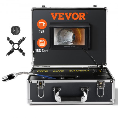 

VEVOR Cámara de Inspección de Tuberías Cable de 20m Cámara de Inspección de Drenaje Pantalla de 7 Endoscopio con IP68 Impermeable Dvr 12 Led Tarjeta