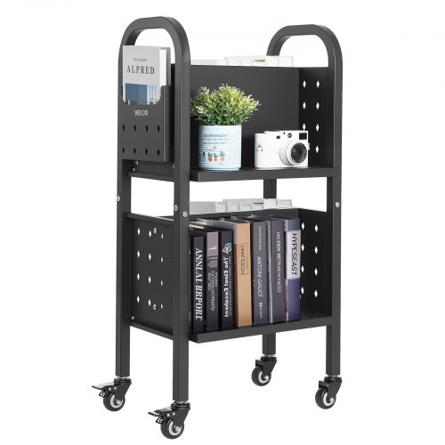 

VEVOR Carro para Libros de 2 Niveles Estantería de Libros con Ruedas 45 x 33 x 88 cm Estante de Almacenamiento en Forma de L Doble Caro Carro Rodante para Biblioteca, Oficina, Escuela, Negro