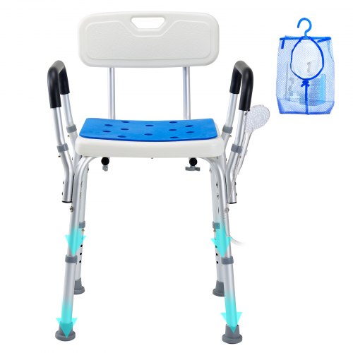 

VEVOR Silla de Ducha Antideslizante Asiento de Ducha Carga de 181,4 kg con Respaldo Reposabrazos Silla de Baño Altura Ajustable para Bañera de Ducha Interior para Ancianos, Mujeres Embarazadas