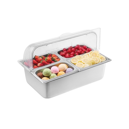 

VEVOR Contenedor de Exhibición para Servir Alimentos sobre Encimera, de Acero Inoxidable, con 4 Bandejas, con Tapa Transparente y 3 Cajas, para Restaurante, Cocina, Fiesta, 546 x 365 x 310 mm