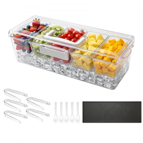 

VEVOR Contenedor de Ingredientes de PET, 5 Compartimentos Separados con Tapas y Asa, Recipiente para Ingredientes para Frutas y Verduras, Cajas de Condimentos para Bufés, Restaurantes, Hoteles