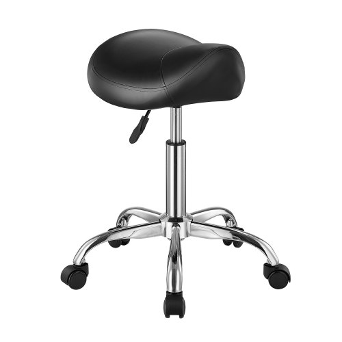 

VEVOR Taburete Giratorio de Altura Ajustable de 55-71 cm, Carga de 204 kg, Taburete de Trabajo, Silla de Montar Giratoria Ergonómica de Cuero de PU Engrosada para Salón Spa Clínica de Masaje, Negro