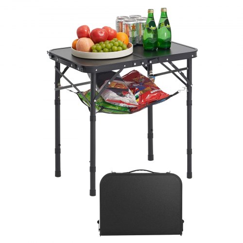 

VEVOR Mesa de Camping Plegable Portátil de Altura Ajustable, de Aluminio MDF, con Malla y Asa de Transporte, Ligera y Compacta para Picnics al Aire Libre, Barbacoas, 600 x 400 x 260 mm, Negro