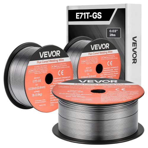 

VEVOR Alambre de Soldadura MIG con Núcleo Fundente, E71T-GS, 0,8 mm, 0,9 kg, de Acero Dulce sin Gas, con Bajas Salpicaduras para Soldadura por Arco en Cualquier Posición, para Exteriores, 3 Rollos