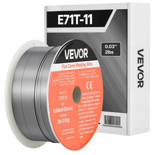 VEVOR Alambre de Soldadura MIG con Núcleo Fundente, E71T-11, 0,8 mm, 0,9 kg, de Acero Dulce sin Gas, con Bajas Salpicaduras para Soldadura por Arco en Cualquier Posición, para Uso en Exteriores