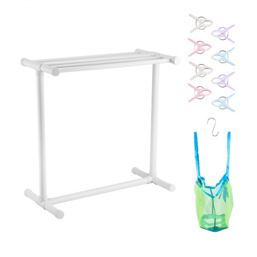 

VEVOR Toallero para piscina 5 barras organizador de almacenamiento independiente en forma de T de PVC para exteriores incluye 8 clips para toallas, bolsa de malla, gancho para playa, piscina, hogar