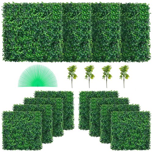 

VEVOR Hierba Artificial Verde de 12 Piezas 50,8 x 50,8 cm, Panel de Boj de Hiedra Artificial de Alta Densidad contra UV y 100% PE, Plantas Artificiales Decorativas para Pared, Jardines, Patio Trasero